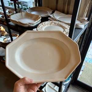 MASHIKO Octagonal plate Kinari　益子焼　オクトゴナル皿　キナリ　オーバル皿　長角皿　メインディッシュ　サラダ　