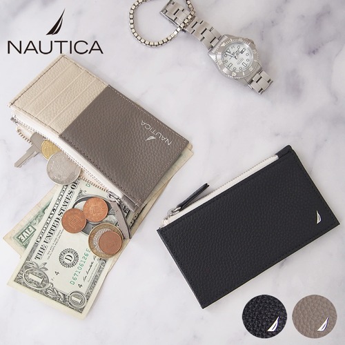 NAUTICA  ノーティカ 財布 ：必要最低限のカードだけ収納して携帯できる便利なコンパクト財布です。スピンネーカーのメタルロゴが上品なシュリンクレザーに映えるシリーズ。4NT0014