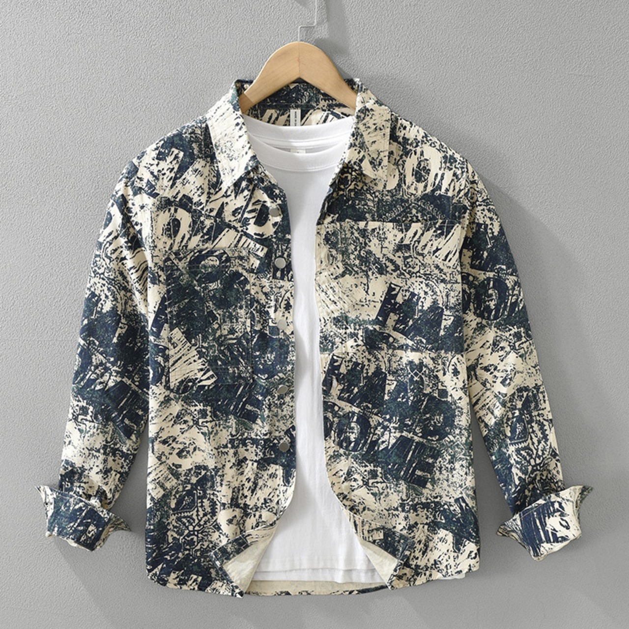 【M-3XL】Stencil Paint Long Sleeve Shirt / ステンシル ペイント 長袖シャツ