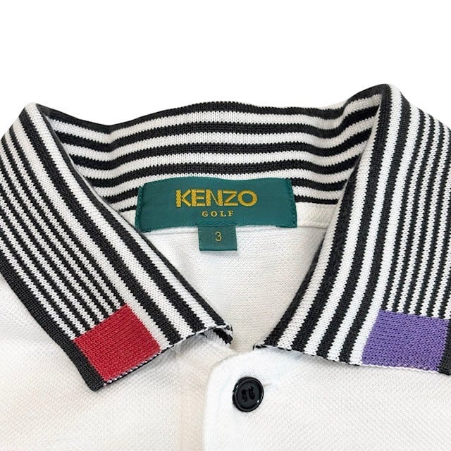 【未開封 希少】 KENZO Golf ゼブラ柄 ドット柄 ポロシャツ XL相当 古着 ケンゾーゴルフ KENZO GOLF 半袖 ポロシャツ クリーニング済み 白