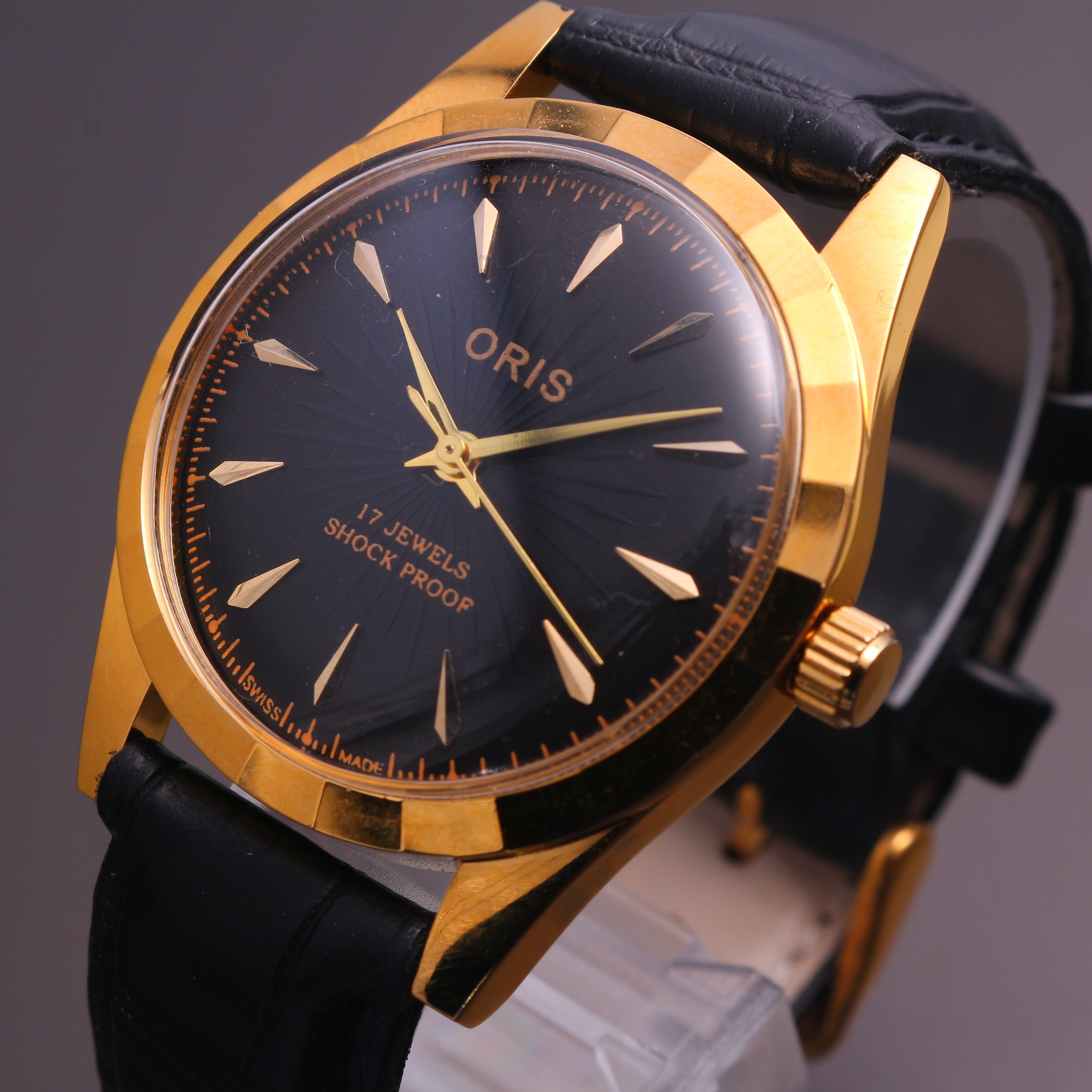 オリス Oris メンズ 手巻き 腕時計 黒文字盤 ゴールド スイス製 アンティーク 8 Timepiecelab