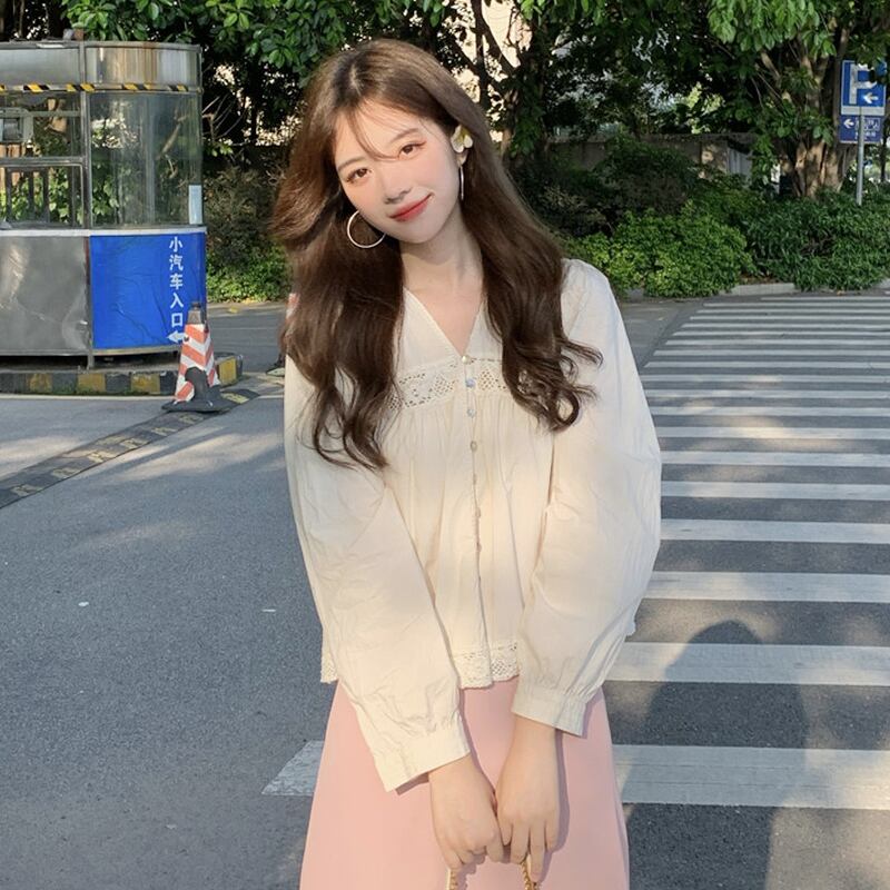 Vネックシャツ スプリングオータム 大人ガーリー スウィート キュート カジュアル 春物 秋物 スーパーモール75551746075