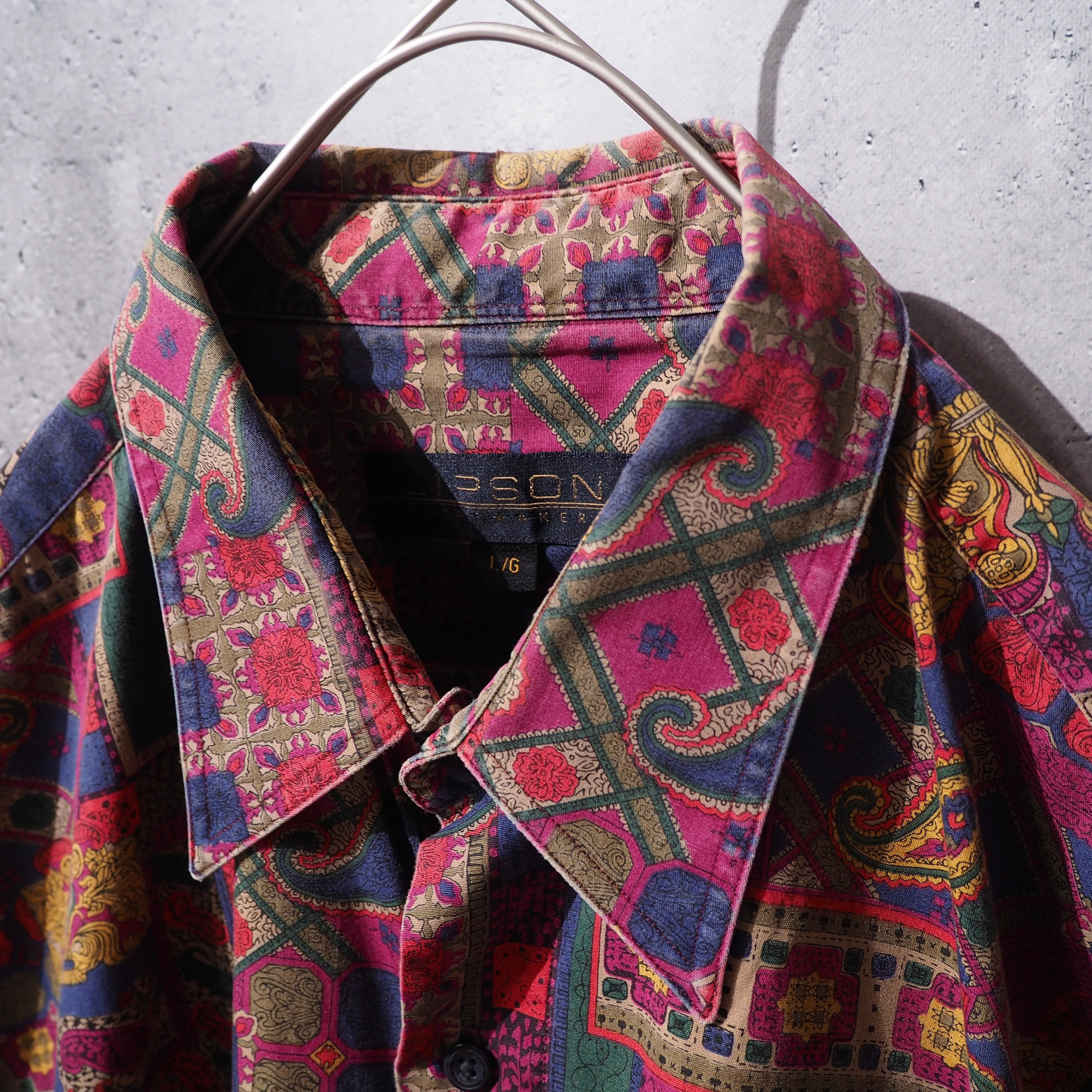 1990s "曼荼羅 " Beautiful luxury All Over pattern vintage loose shirt