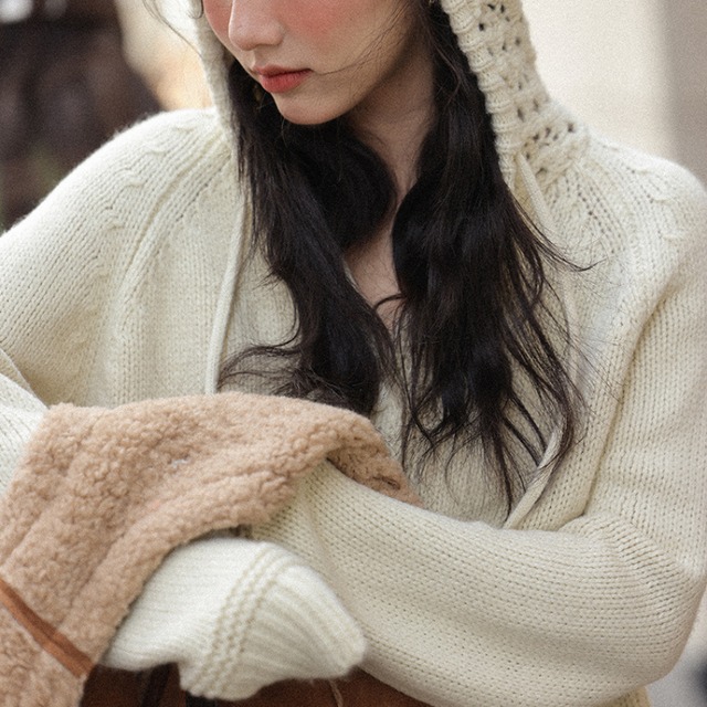 hooded knit cardigan　J00358