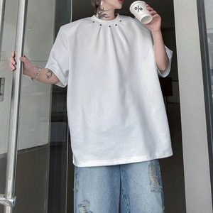 【Men】PADDED ROUND NECK STUDDED SHORT SLEEVE TOP S-2292