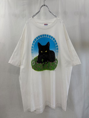 90's "Hanes" cat graphic T-shirt