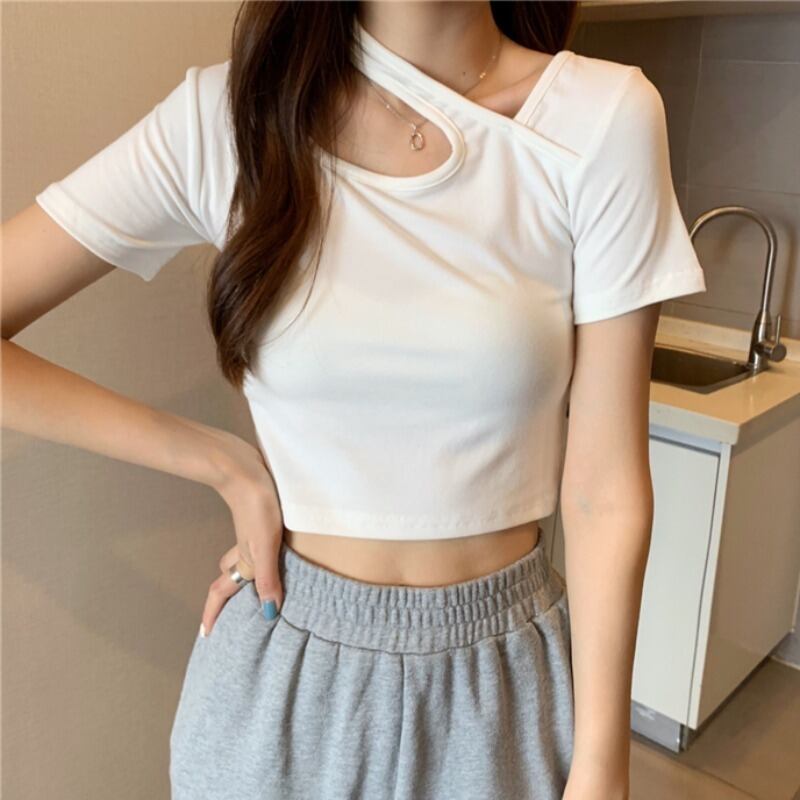 ショートトップス サマースリムTシャツ 夏物 ハンチェンe67324976811