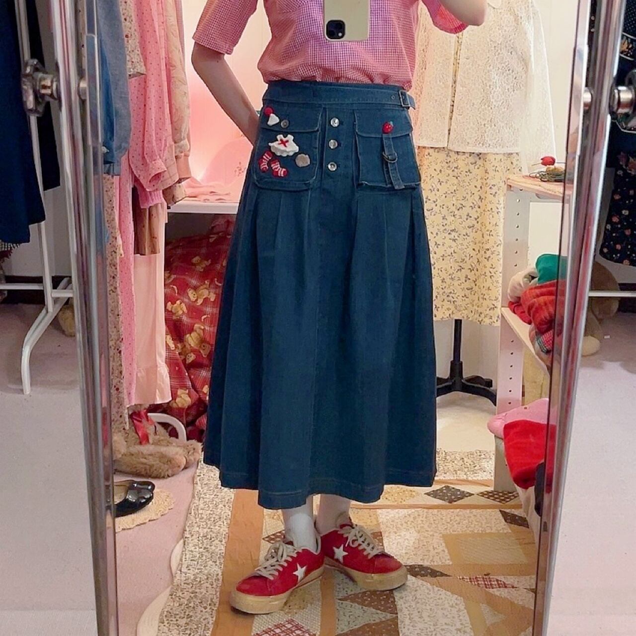 remake ✂︎ strawberry picking dwarf pocket skirt