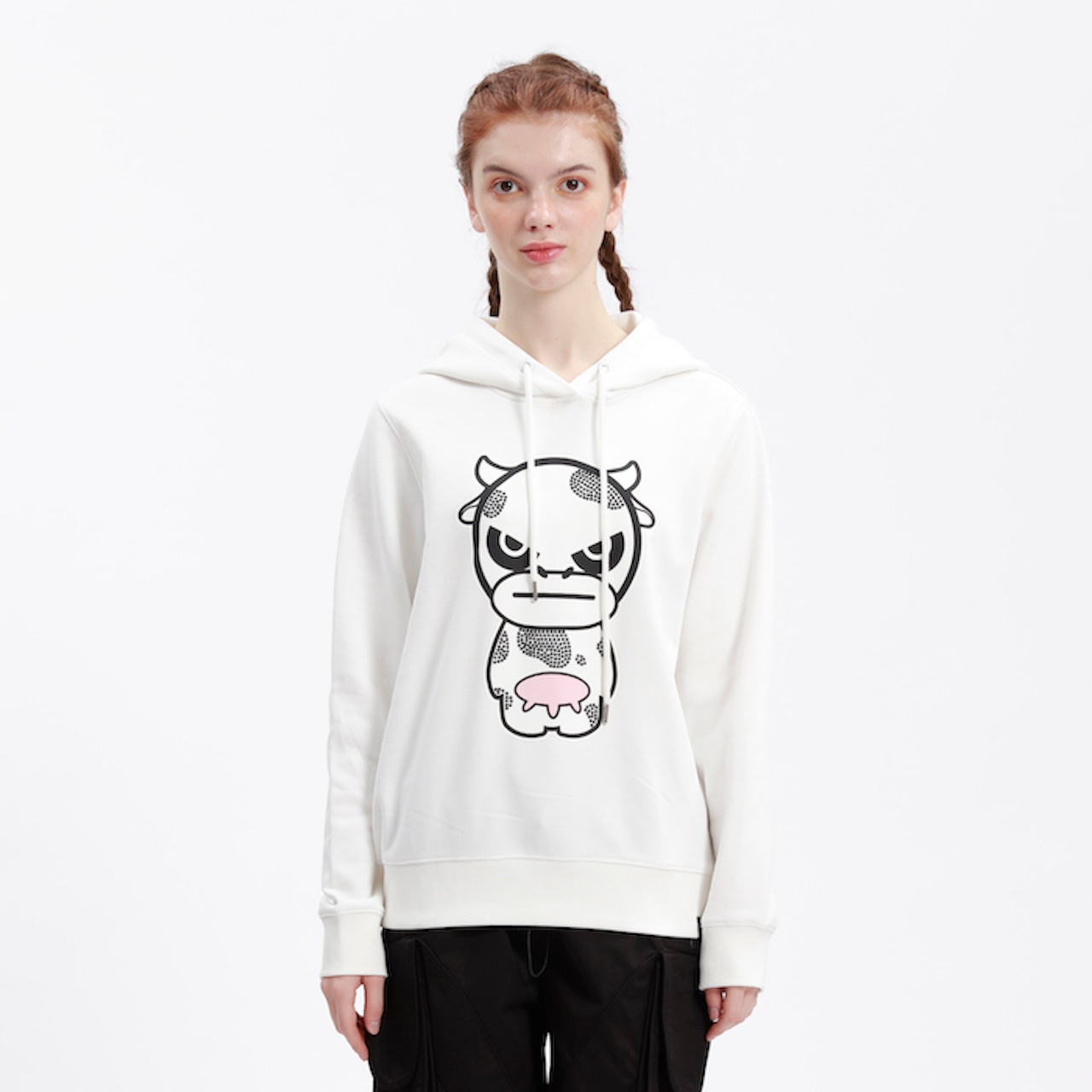 SALE 送料無料【HIPANDA ハイパンダ】レディース フーディー スウェット WOMEN'S Year of the Ox PRINT HOODIE SWEAT SHIRT / WHITE・BLACK