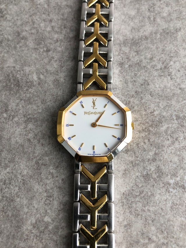 Yves Saint Laurent イヴ・サンローラン 腕時計 シルバー×ゴールド YSL ローマ文字 ステンレススチール クウォーツ vintage ヴィンテージ オールド paum2s