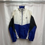 80s〜90s adidas マルチカラー トレフォイルロゴ 隠しフード ナイロンジャケット S