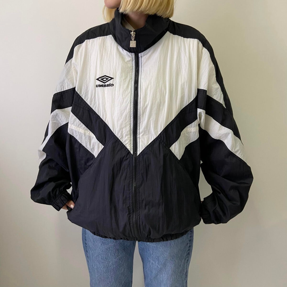 90s UMBRO ナイロンジャケット ブルー\u0026ホワイト