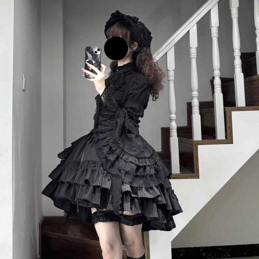 姫袖 ブラウス スクエアネック 黒 ブラック 懐古 ロリィタ ゴシック 03.jpg