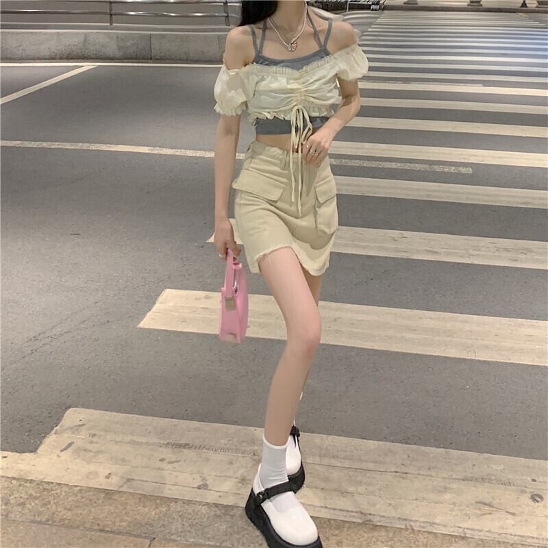 サマーギャザートップス スカート ストリート 夏物 モンロー9185188578