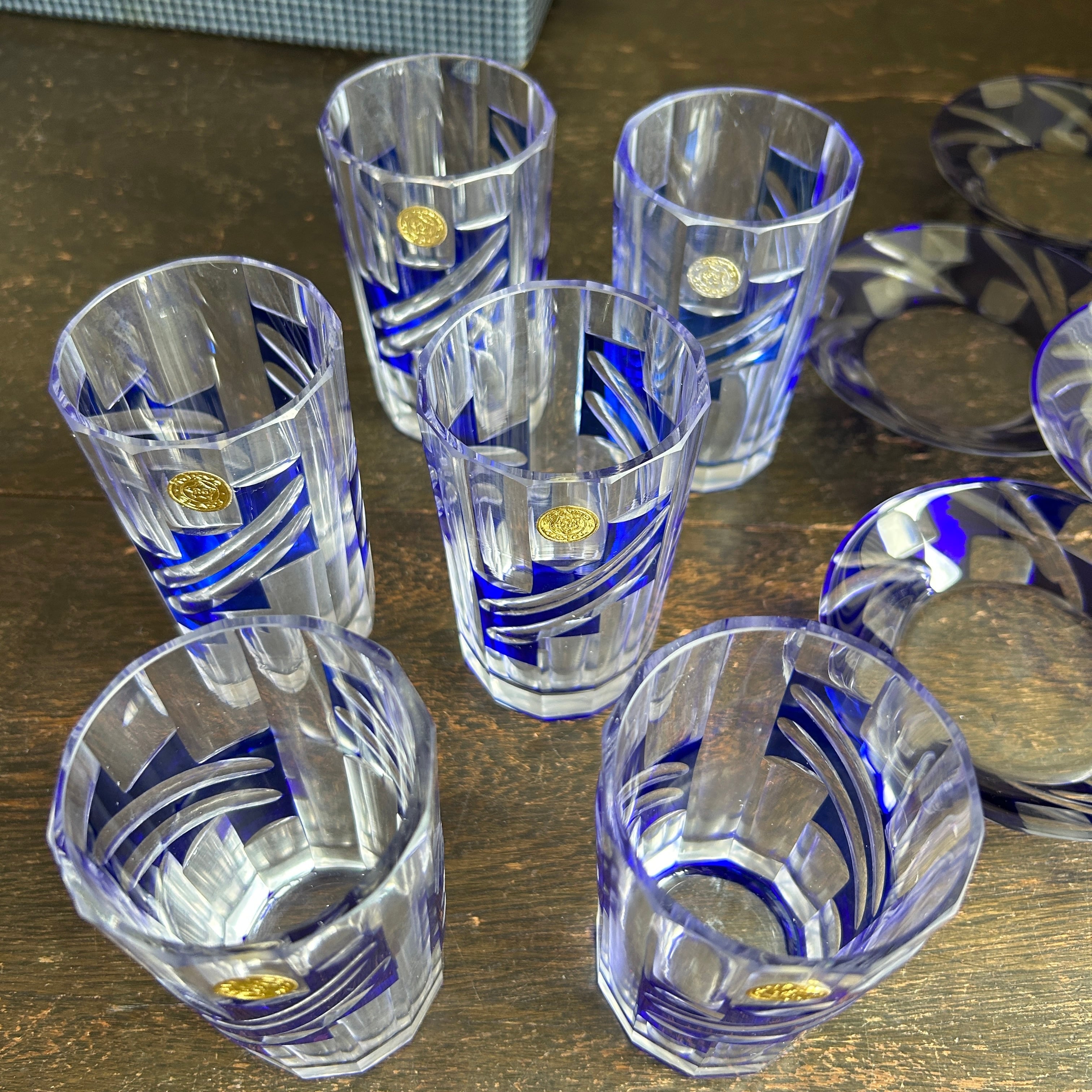 ヴィンテージ  被せガラスのグラス＆ソーサーセット