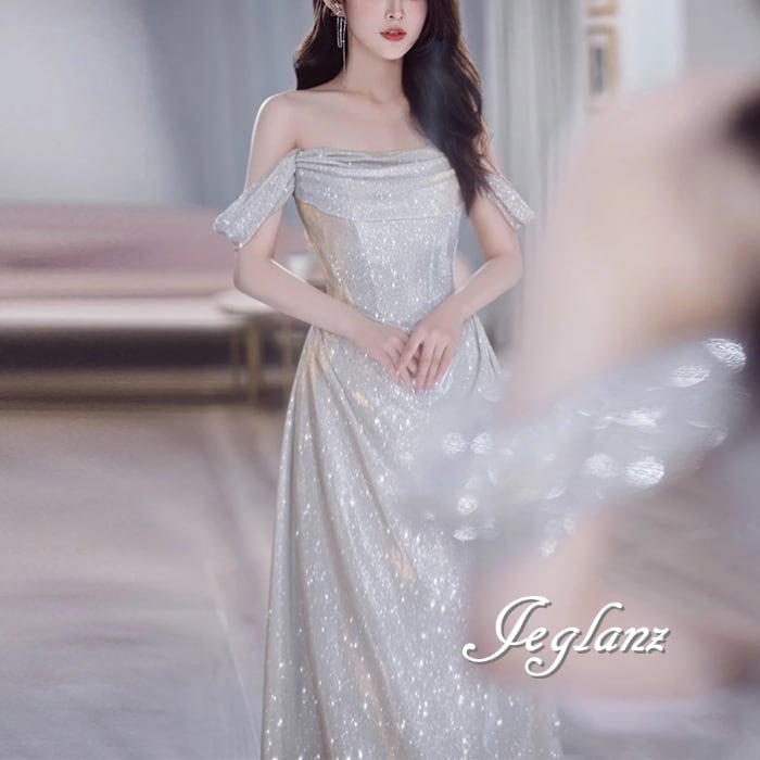 パーティ イブニングドレス オフショル ラメ キラキラ 光沢感 ♪( M5733)ζ