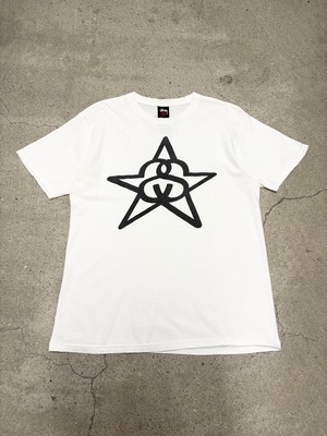 00～10s STUSSY × Eric Haze/Logo print Tee/M/ロゴプリントTシャツ/スタ－プリント/SSリンクロゴ/ホワイト/エリックヘイズコラボ/ステューシー