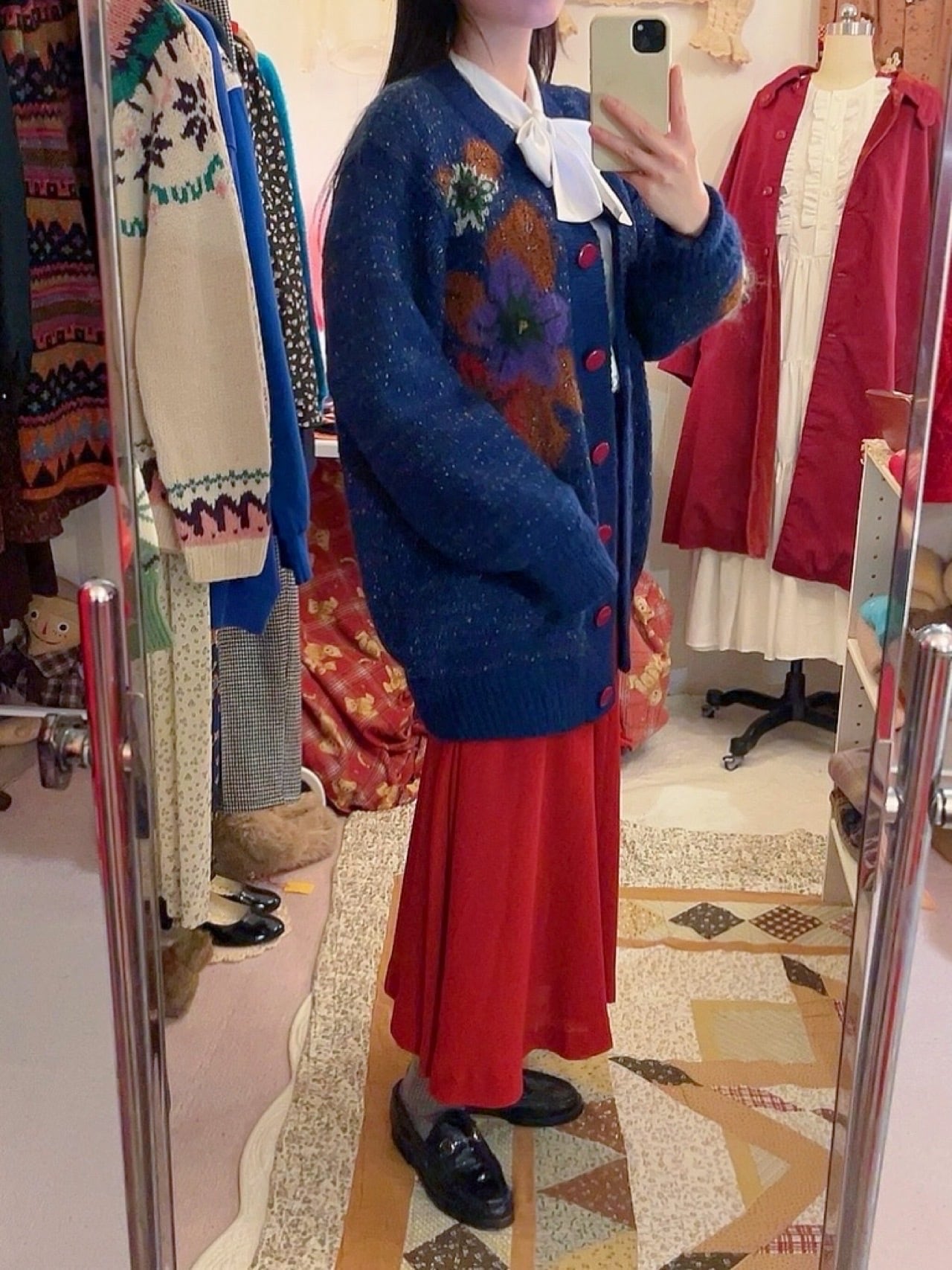 lame flower liner knit cardigan