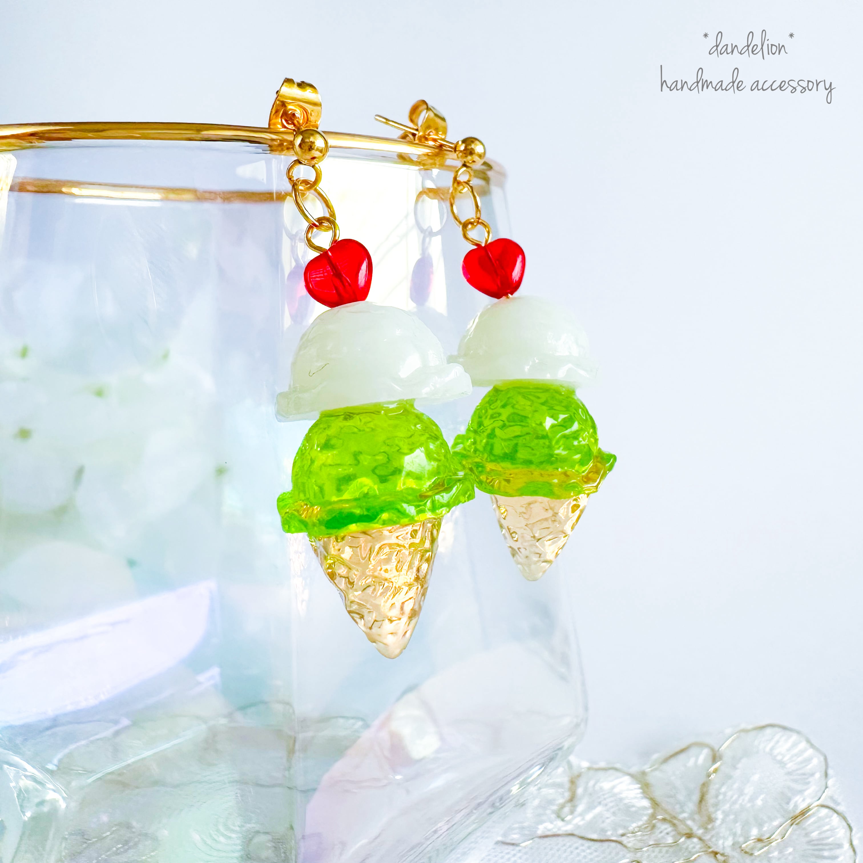 メロンクリームソーダ風アイスクリームピアス/イヤリング