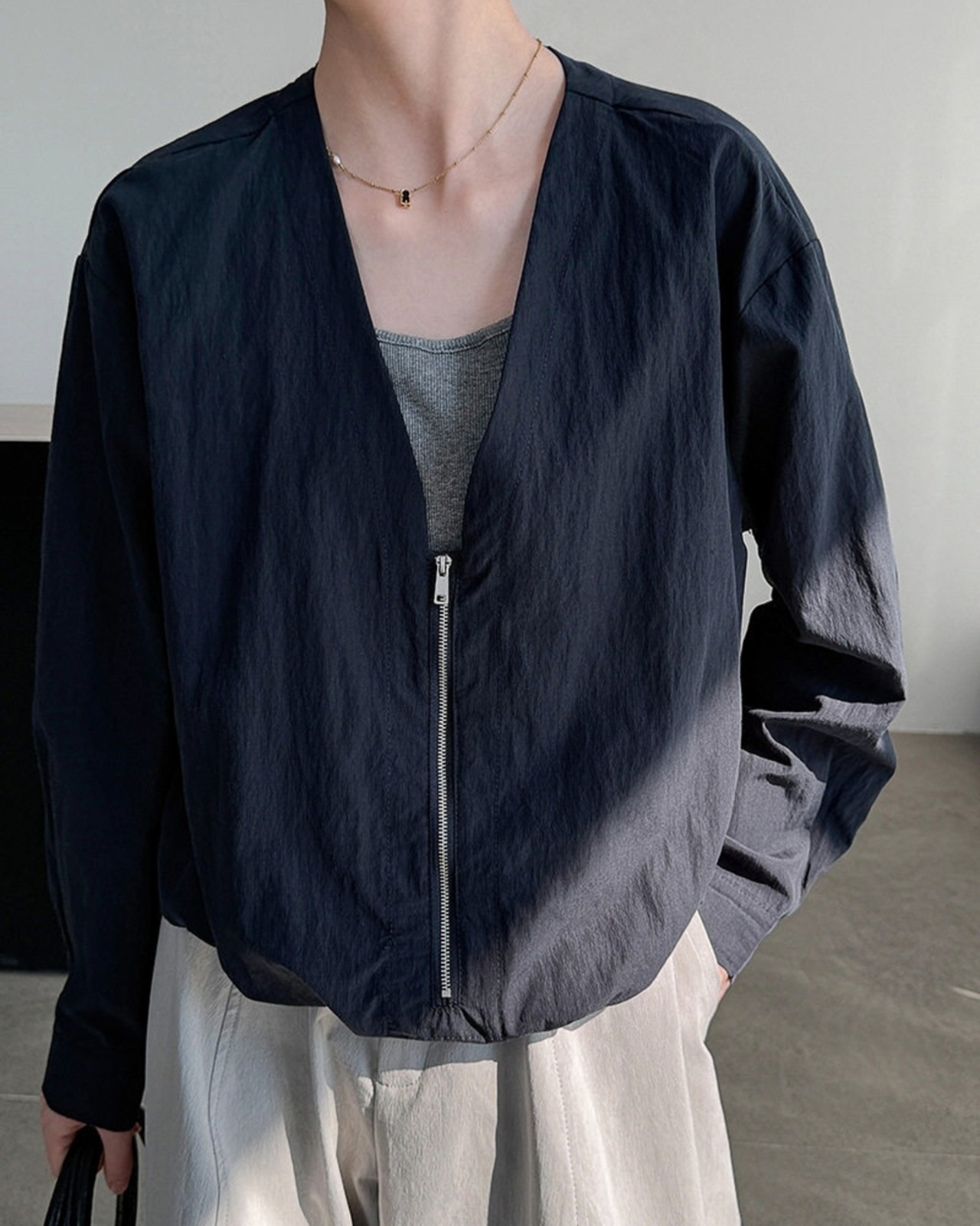 ジップフロントVネックシャツジャケット 3color A1003 - 2