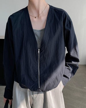 ジップフロントVネックシャツジャケット 3color A1003