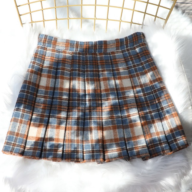 チェック　プリーツスカート　秋冬　ウール