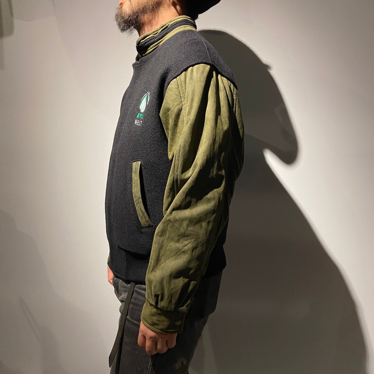 90年代 カナダ製 袖レザー ウールスタジャン メンズM相当 古着 