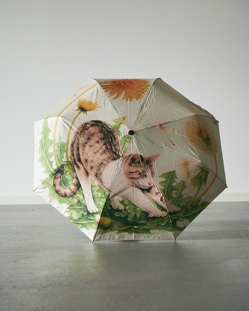 たんぽぽと猫とやさしい風　三つ折り傘　[sam004］