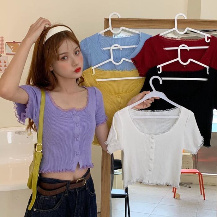 ネットレッドレーススクエアネック薄手のニットセーター女性夏新作ショートカーディガンTシャツトップホワイトボトミングシャツタイド 1号婦人4491051842