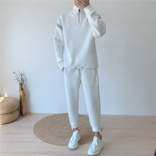 予約販売】メンズ セットアップ 無地 シンプル ハイネック ハーフ