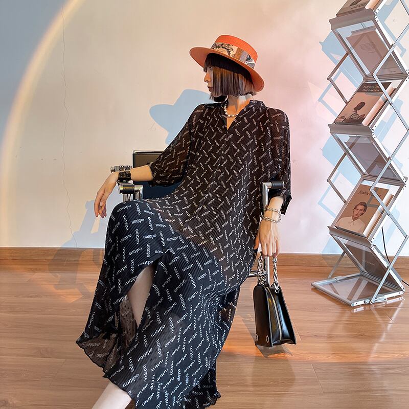 ドレス サマーロングプリーツプリントシフォンシャツ スカート 夏物 ラブタオタオダレンハウス42682177691