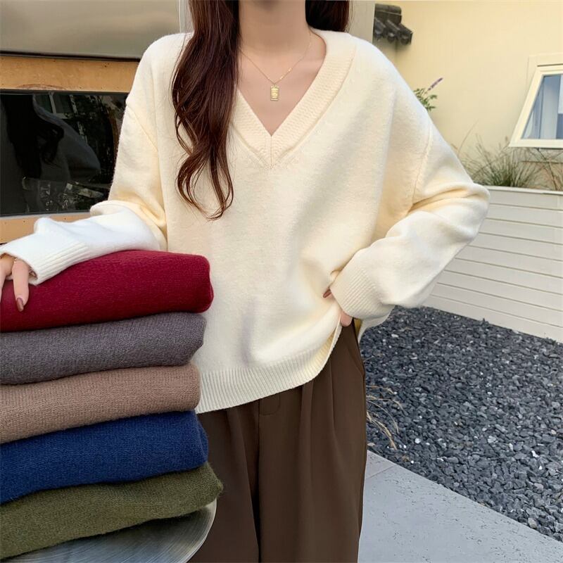 セーター オータムウィンタールーズVネックスタイルトップス ロング 秋物 冬物 1号婦人98416151664