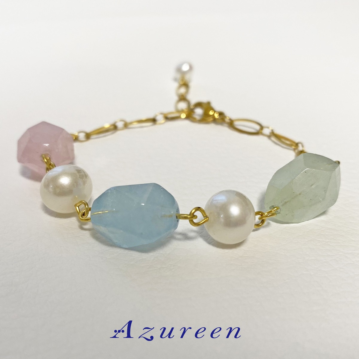 ミックスベリル×淡水パール チェーンブレスレット | Azureen