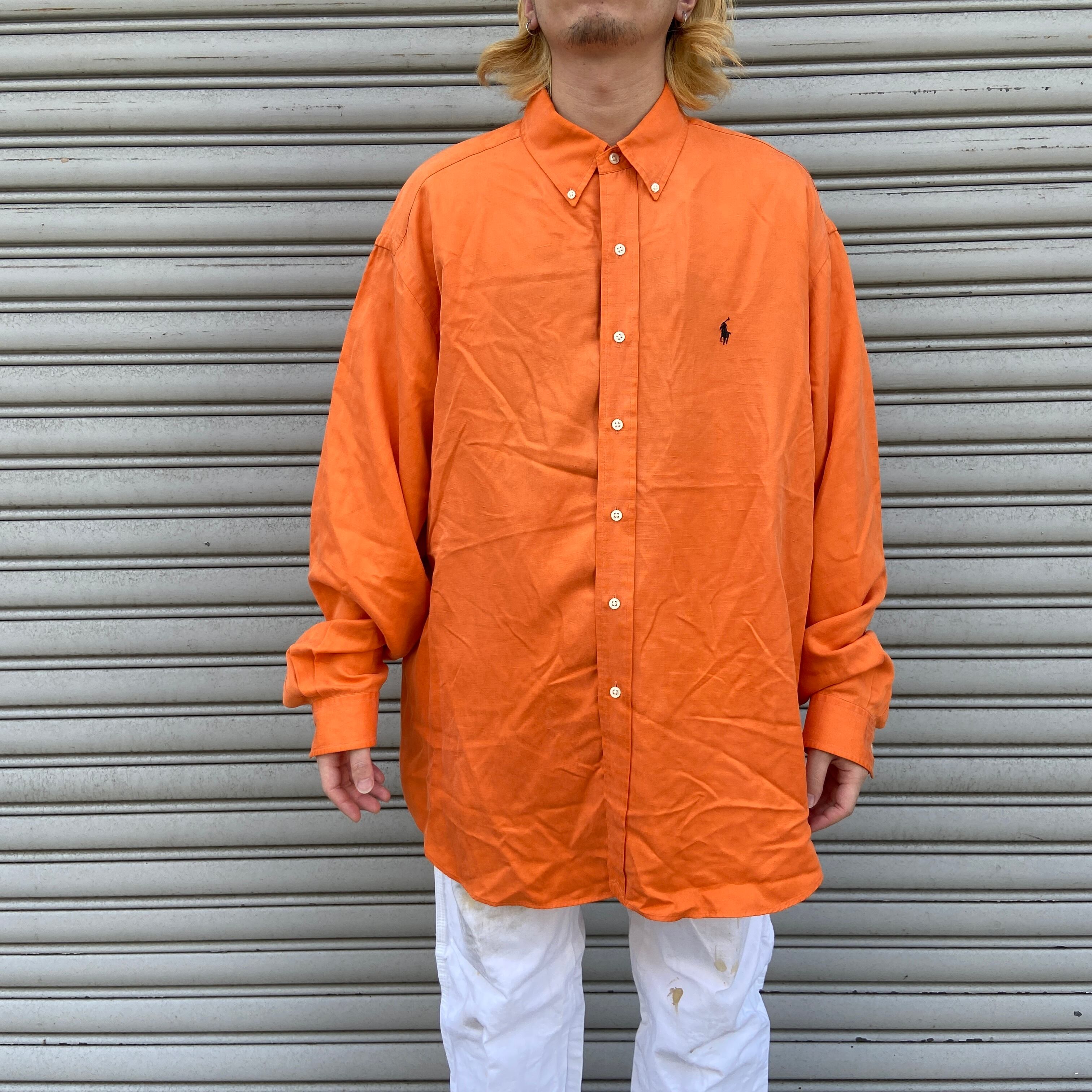 送料無料』90s Ralph Lauren BLAKE ボタンダウンシャツ オレンジ XL 