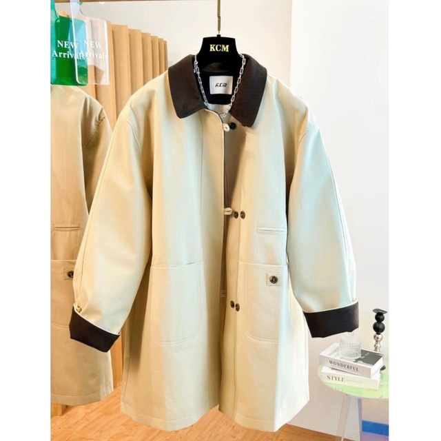 CONTRAST COLLAR MIDI WIND BREAKER PADDED COAT 2colors M-15029