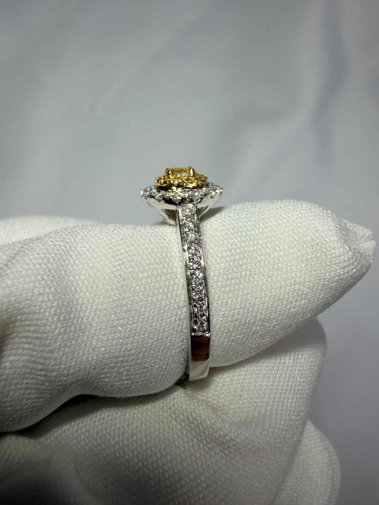 天然イエローダイヤモンド(0.1ct)リング/PT900・K18YG