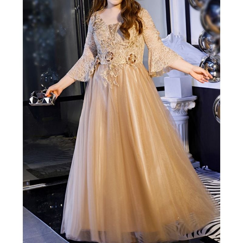 3XL〜7XL】ベルスリーブチュールドレス D1593 | 演奏会・ステージ