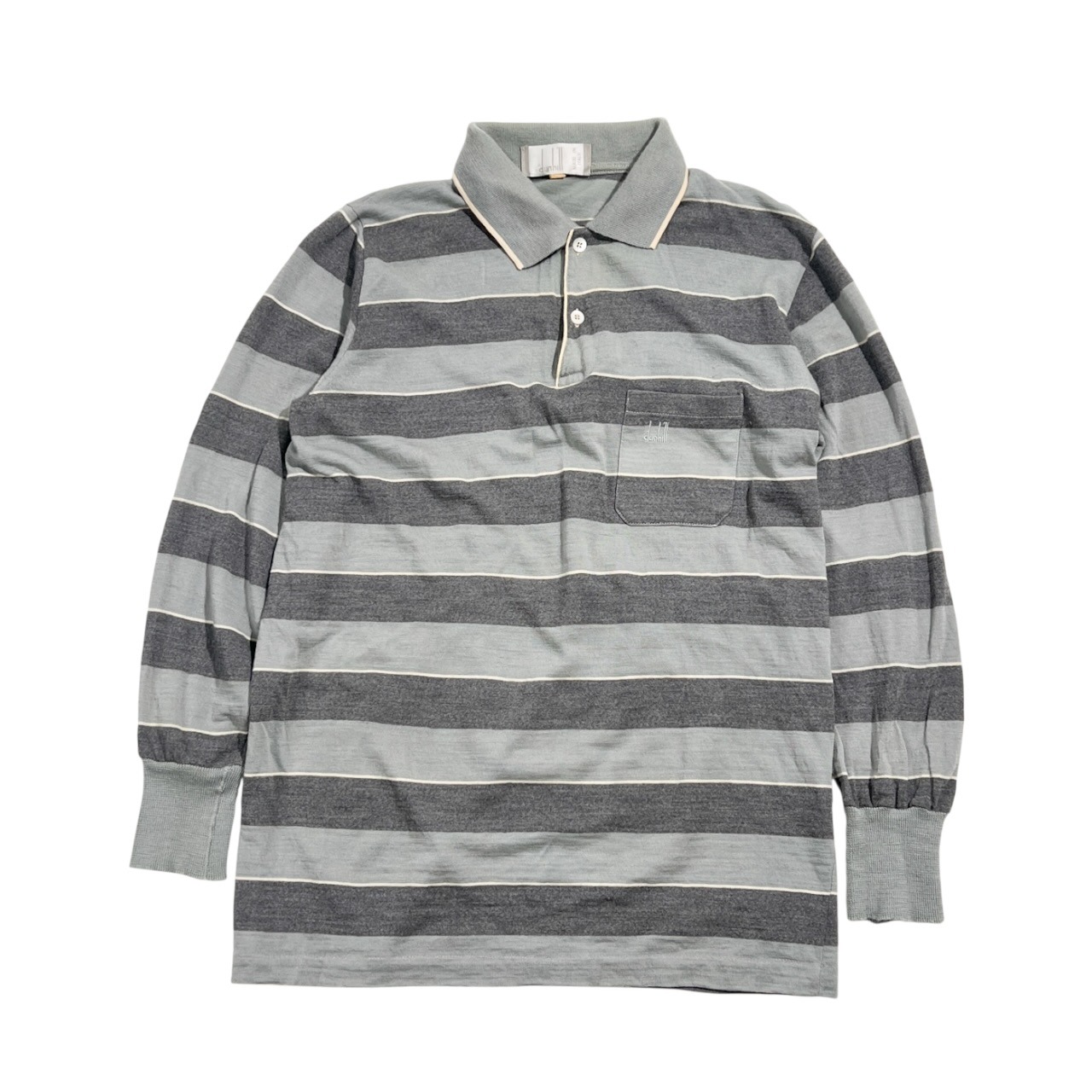 イタリア製 dunhill ダンヒル ボーダー 長袖 ウール ポロニット M/グレー系 メンズ