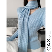 マフラー付き スリムケーブルニット/7color