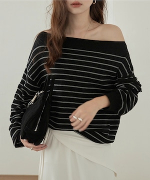 オフショルダー◆ボーダーセーター【t-11298】