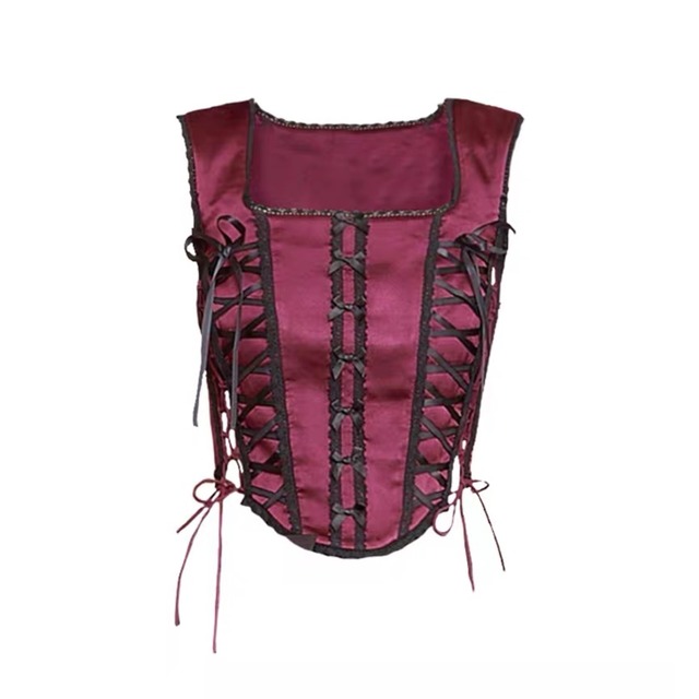 【SOS SEAMSTRESS】Wine red sweet lace corset tops