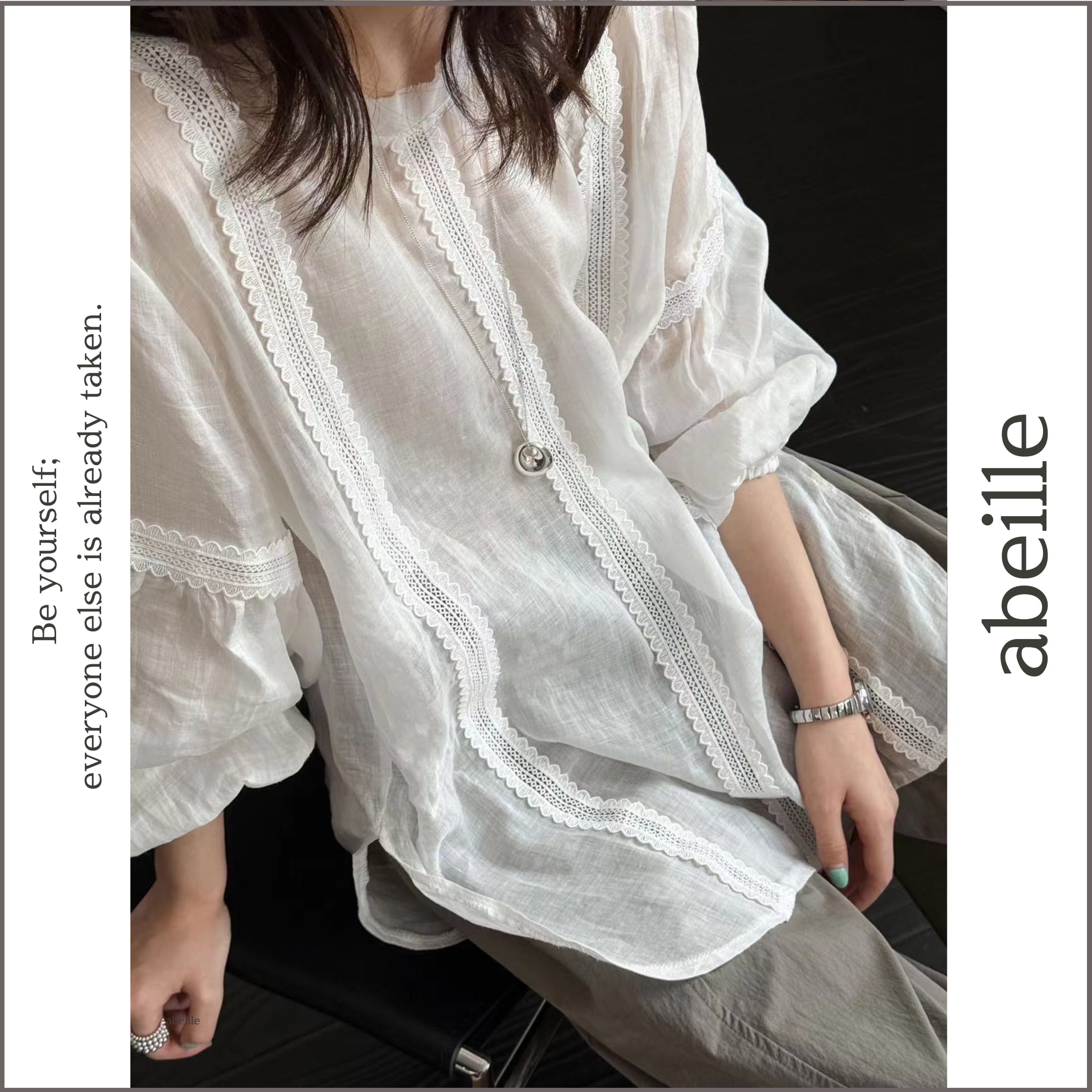 lace tape baloon blouse 14541