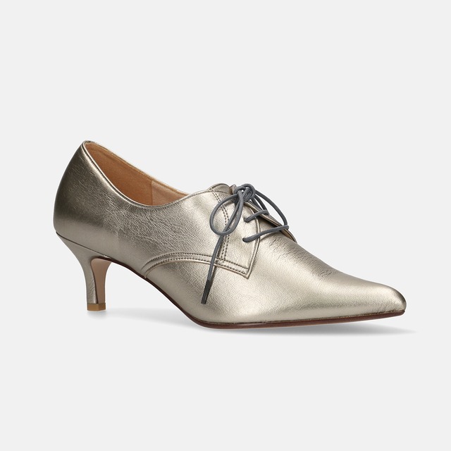 【OT3403】ポインテッドトゥ レースアップ ブーティー：ゴールド 23.0cm