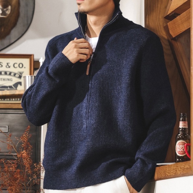 Stand collar half zip velvet knit ( 3color )