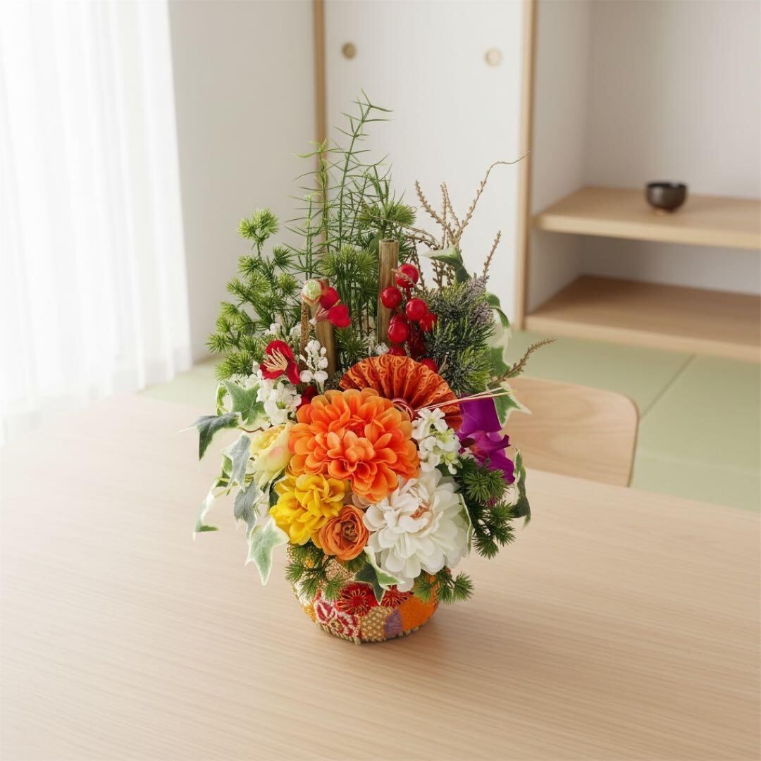 ㉘ 門松 Sサイズ｜コンパクトで飾りやすい華やぎアレンジ しめ飾り