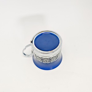 ヴィンテージ雑貨 紺色磁器×メタルホルダー カップ＆ソーサー