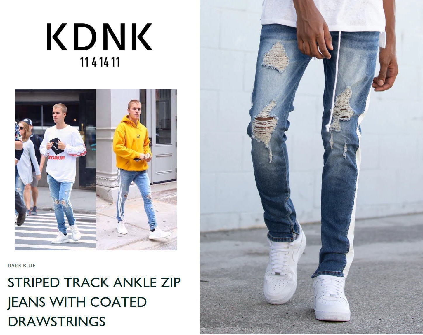 送料無料】2023 KDNK ケーディーエヌケー STRIPED TRACK ANKLE ZIP JEANS DARK BLUE  Roughneck ラフネック 人気インポート ファッション ブランド取り扱い