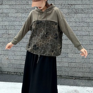 LEOPARD STITCH DRAWCORD HEM PULLOVER HOODIE 3colors M-16237