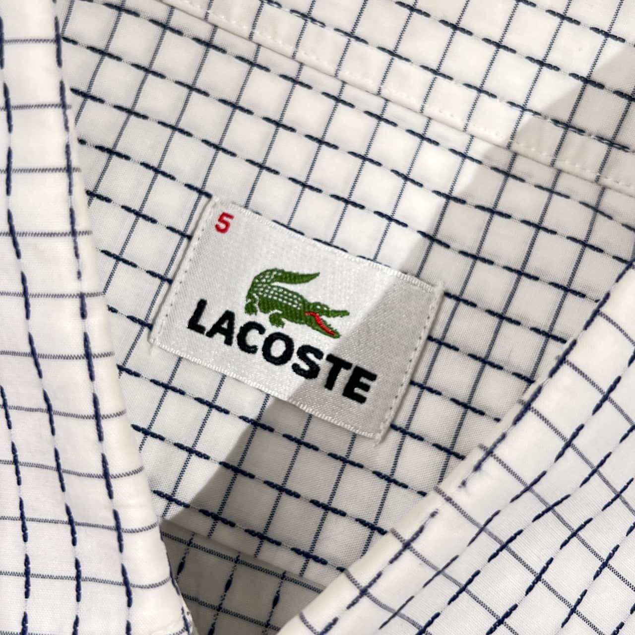 90s LACOSTE ラコステ 総柄 長袖シャツ 5/ホワイト系 メンズ ビンテージ
