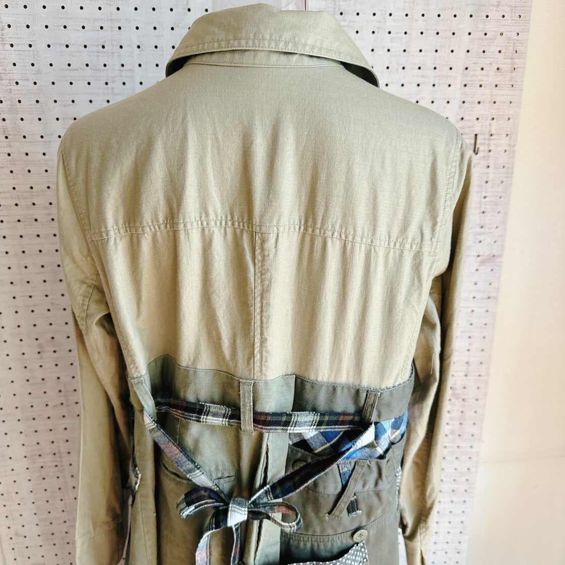 011 usedリメイクチェック柄シャツワンピース ミリタリー カーキ | Pay ID